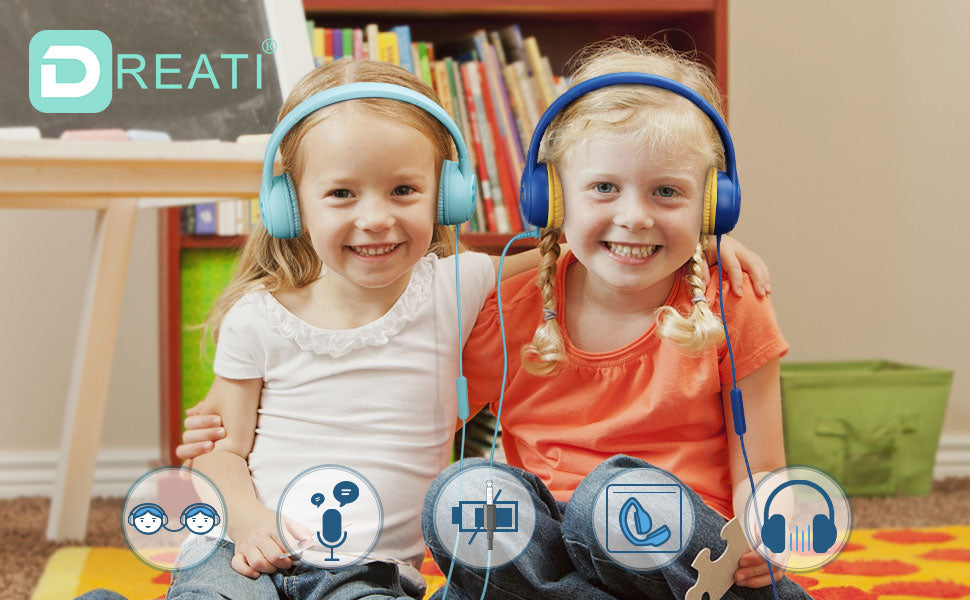 Headphones ,85/94db Volume Limiter Boys Girls On Earphones Wired with Microphone,Kids Head Phones with Audio Sharing for iPad/Kindle/PC/Laptop/School(Green)