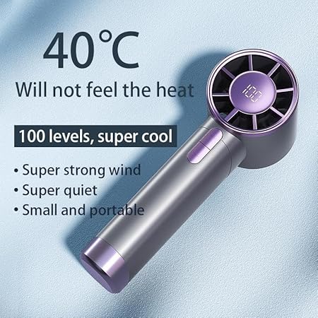Portable Hand Fan Rechargeable Bladeless Personal Highspeed Long-lasting Handheld Fan Electric USB Fan Outdoor Summer(Black 3000mAh)