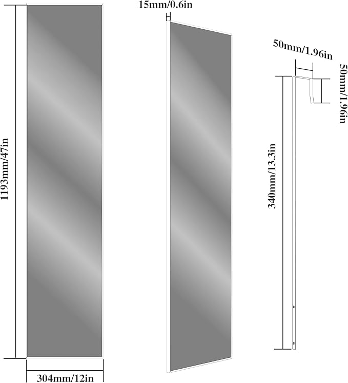 Over The Door Mirror, 47" x 12" Black Full Length Mirror for Door, 2 Hooks, Aluminum Frame, Door Hanging or Wall Mounted for Bedroom Bathroom Checkroom