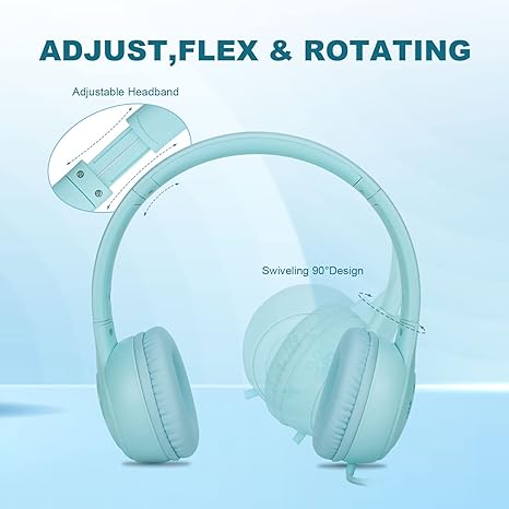 Headphones ,85/94db Volume Limiter Boys Girls On Earphones Wired with Microphone,Kids Head Phones with Audio Sharing for iPad/Kindle/PC/Laptop/School(Green)