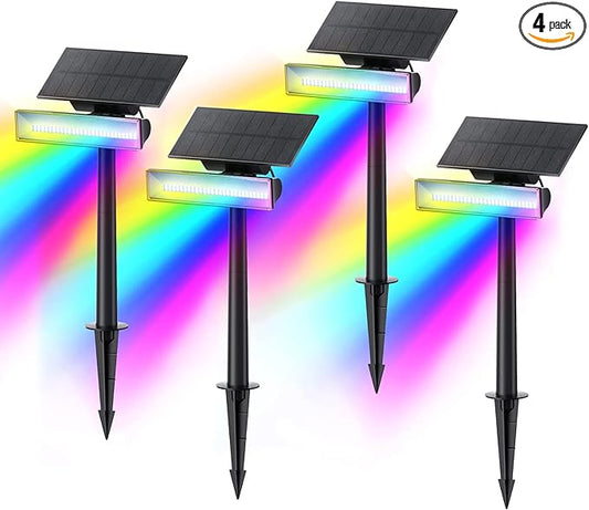 4 Pack-Consciot Solar Spot Lights, 54 LEDs 7 Multicolor Changing, Solar Spotlights Waterproof IP67, Outdoor Spotlights for Garden Landscape,