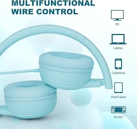 Headphones ,85/94db Volume Limiter Boys Girls On Earphones Wired with Microphone,Kids Head Phones with Audio Sharing for iPad/Kindle/PC/Laptop/School(Green)