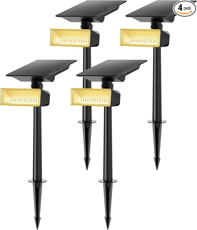4 Pack-Consciot Warm White Solar Spot Lights Outdoor,Dusk-to-Dawn 600LM 360°Adjustable Solar Landscape Spotlights with IP65 Waterproof Solar Lights Outdoor,3 Brightness for Garden Yard Doorway Lawn, 4 Pack Visit the Consciot Store
