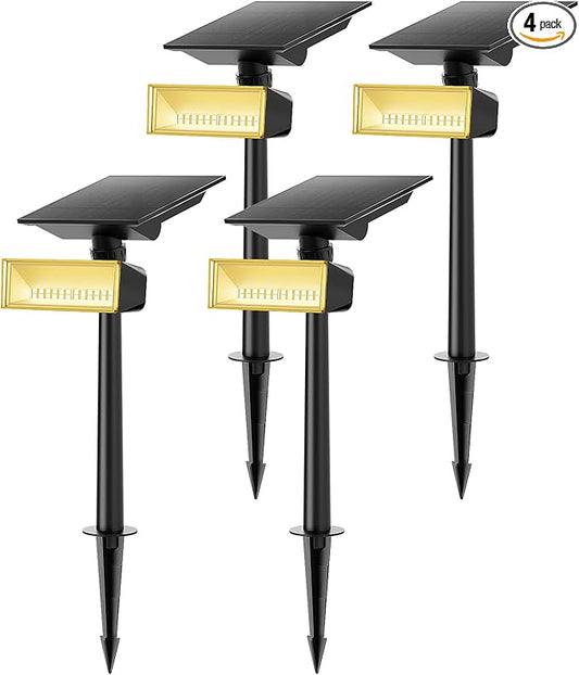 4 Pack-Consciot Warm White Solar Spot Lights Outdoor,Dusk-to-Dawn 600LM 360°Adjustable Solar Landscape Spotlights with IP65 Waterproof Solar Lights Outdoor,3 Brightness for Garden Yard Doorway Lawn, 4 Pack Visit the Consciot Store