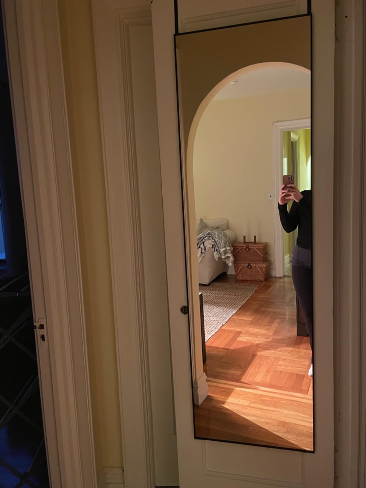Over The Door Mirror, 47" x 12" Black Full Length Mirror for Door, 2 Hooks, Aluminum Frame, Door Hanging or Wall Mounted for Bedroom Bathroom Checkroom