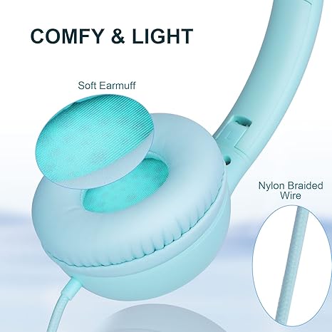 Headphones ,85/94db Volume Limiter Boys Girls On Earphones Wired with Microphone,Kids Head Phones with Audio Sharing for iPad/Kindle/PC/Laptop/School(Green)