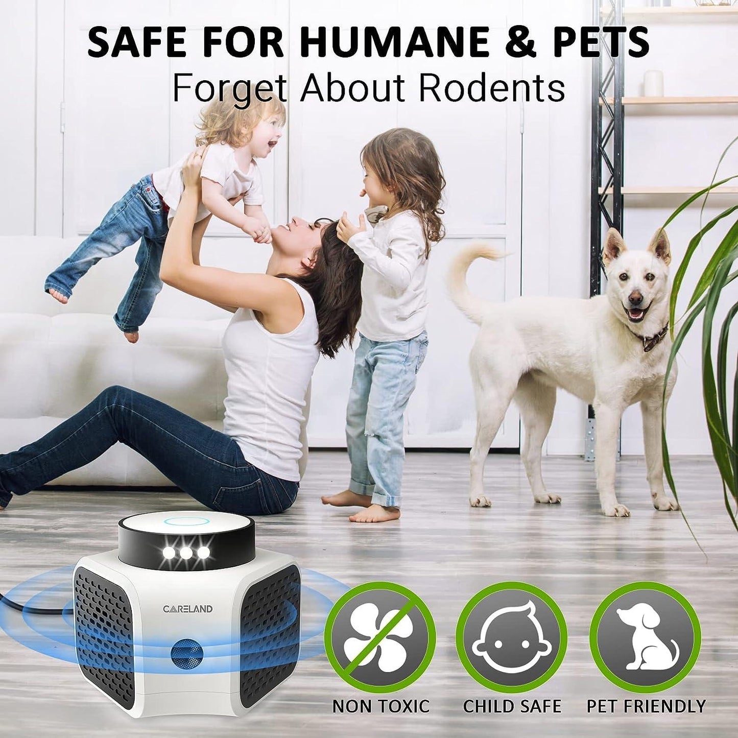 Careland Ultrasonic Pest Repeller Squirrel Repellent, 4 in 1 Rodent Repellent Plug-in Mouse Deterrent Emits Ultrasound Waves and LED Strobe Lights Indoor Use