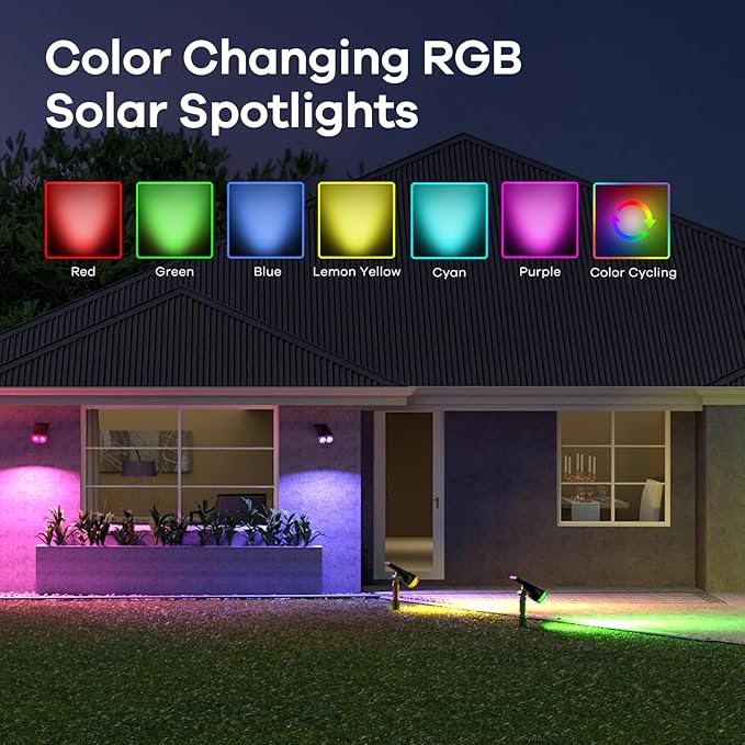 6-pack Consciot Solar Lights Outdoor Waterproof, Halloween Color Changing Spotlights with 7 Modes