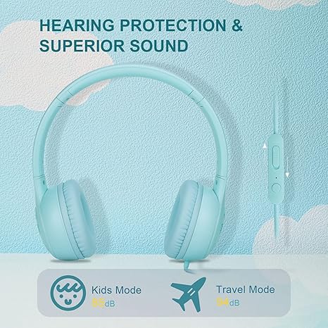 Headphones ,85/94db Volume Limiter Boys Girls On Earphones Wired with Microphone,Kids Head Phones with Audio Sharing for iPad/Kindle/PC/Laptop/School(Green)
