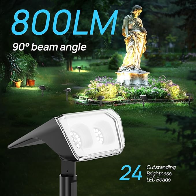 6 Pack-Consciot Solar Spot Lights Outdoor Waterproof, 24 LED Dusk-to-Dawn Solar Outdoor Lights, 2 in 1 Adjustable Wall Lights, Daylight Solar Landscape Spotlights for Garden Yard Wall Walkway,