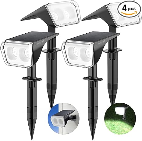 4 Pack Consciot Solar Spot Lights Outdoor Waterproof, 24 LED Dusk-to-Dawn Solar Outdoor Lights, 2 in 1 Adjustable Wall Lights, Daylight Solar Landscape Spotlights for Garden Yard Wall Walkway,