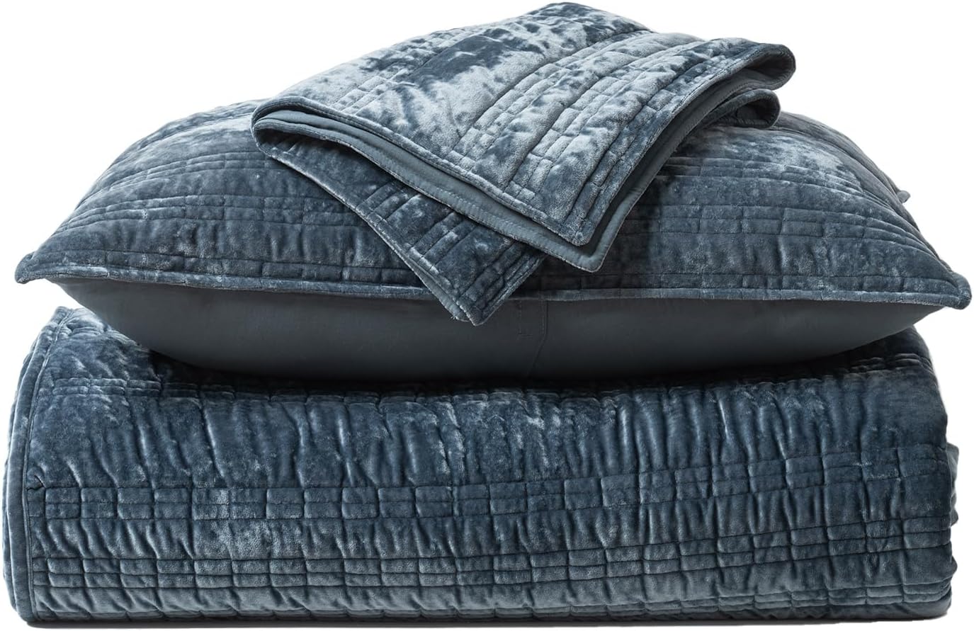 EVERGRACE Luxury Ruched Velvet Quilt King / Cal King Size, Ultra Soft Bedspread Coverlet Set, Lightweight Velvet Comforter, Quilted Bedding