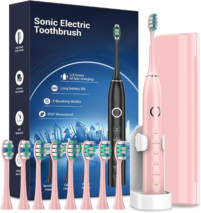 Rtauys S5 Upgraded Sonic Electric Toothbrush for Adults with 8 Brush Heads
