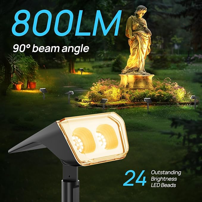 6 pack-Consciot Solar Spot Lights Outdoor Waterproof, 24 LED Dusk-to-Dawn Solar Spotlight, 2 in 1 Adjustable Wall Lights, Warm White Solar Landscape Spotlights for Garden Yard Wall Walkway, 6 Pack