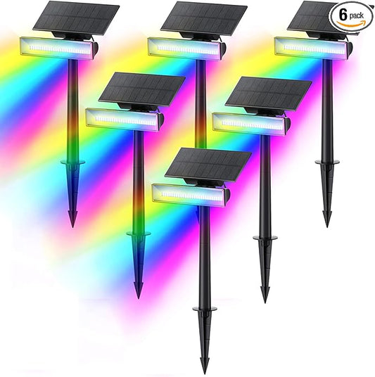 6 Pack-Consciot Solar Spot Lights, 54 LEDs 7 Multicolor Changing, Solar Spotlights Waterproof IP67, Outdoor Spotlights for Yard Garden Landscape