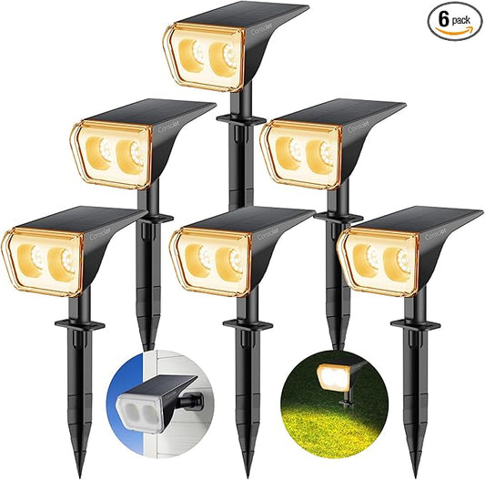 6 pack-Consciot Solar Spot Lights Outdoor Waterproof, 24 LED Dusk-to-Dawn Solar Spotlight, 2 in 1 Adjustable Wall Lights, Warm White Solar Landscape Spotlights for Garden Yard Wall Walkway, 6 Pack