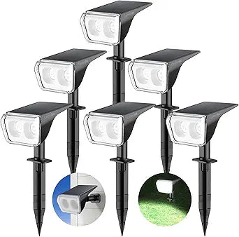 6 Pack-Consciot Solar Spot Lights Outdoor Waterproof, 24 LED Dusk-to-Dawn Solar Outdoor Lights, 2 in 1 Adjustable Wall Lights, Daylight Solar Landscape Spotlights for Garden Yard Wall Walkway,