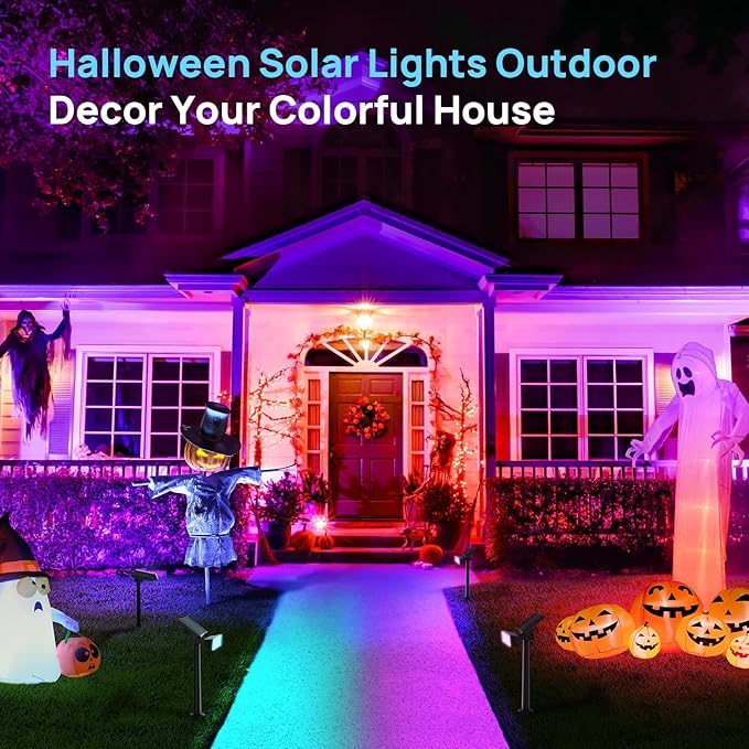 6 Pack-Consciot Solar Spot Lights, 54 LEDs 7 Multicolor Changing, Solar Spotlights Waterproof IP67, Outdoor Spotlights for Yard Garden Landscape