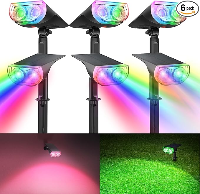 6-pack Consciot Solar Lights Outdoor Waterproof, Halloween Color Changing Spotlights with 7 Modes