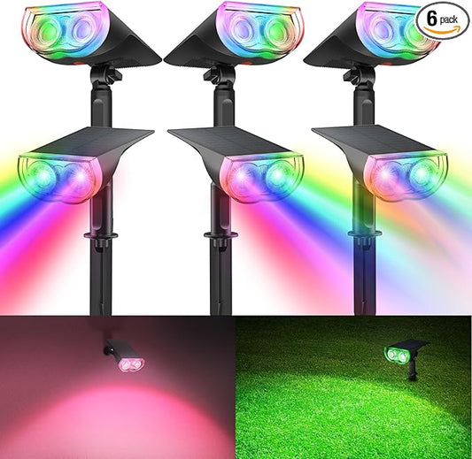 6-pack Consciot Solar Lights Outdoor Waterproof, Halloween Color Changing Spotlights with 7 Modes