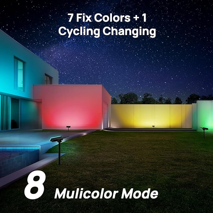 4 Pack-Consciot Solar Spot Lights, 54 LEDs 7 Multicolor Changing, Solar Spotlights Waterproof IP67, Outdoor Spotlights for Garden Landscape,
