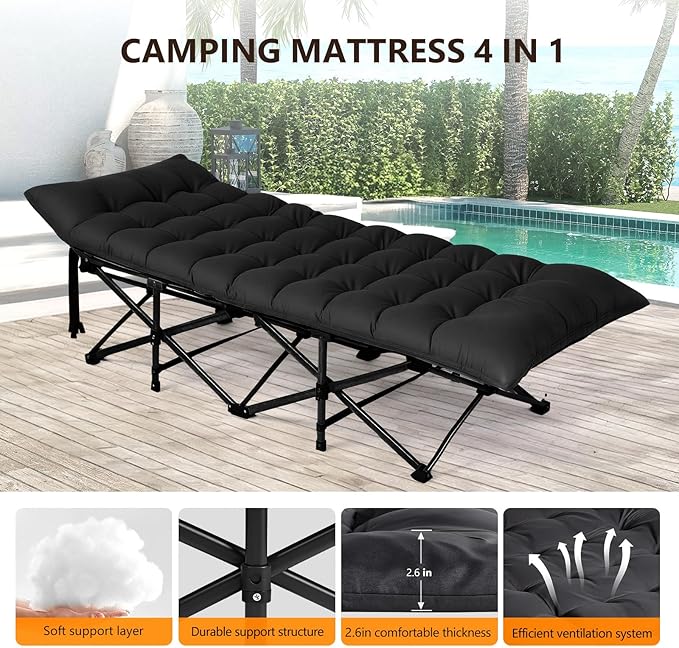 Folding Camping Cot Bed,Camping Cots for Adults with Mattress