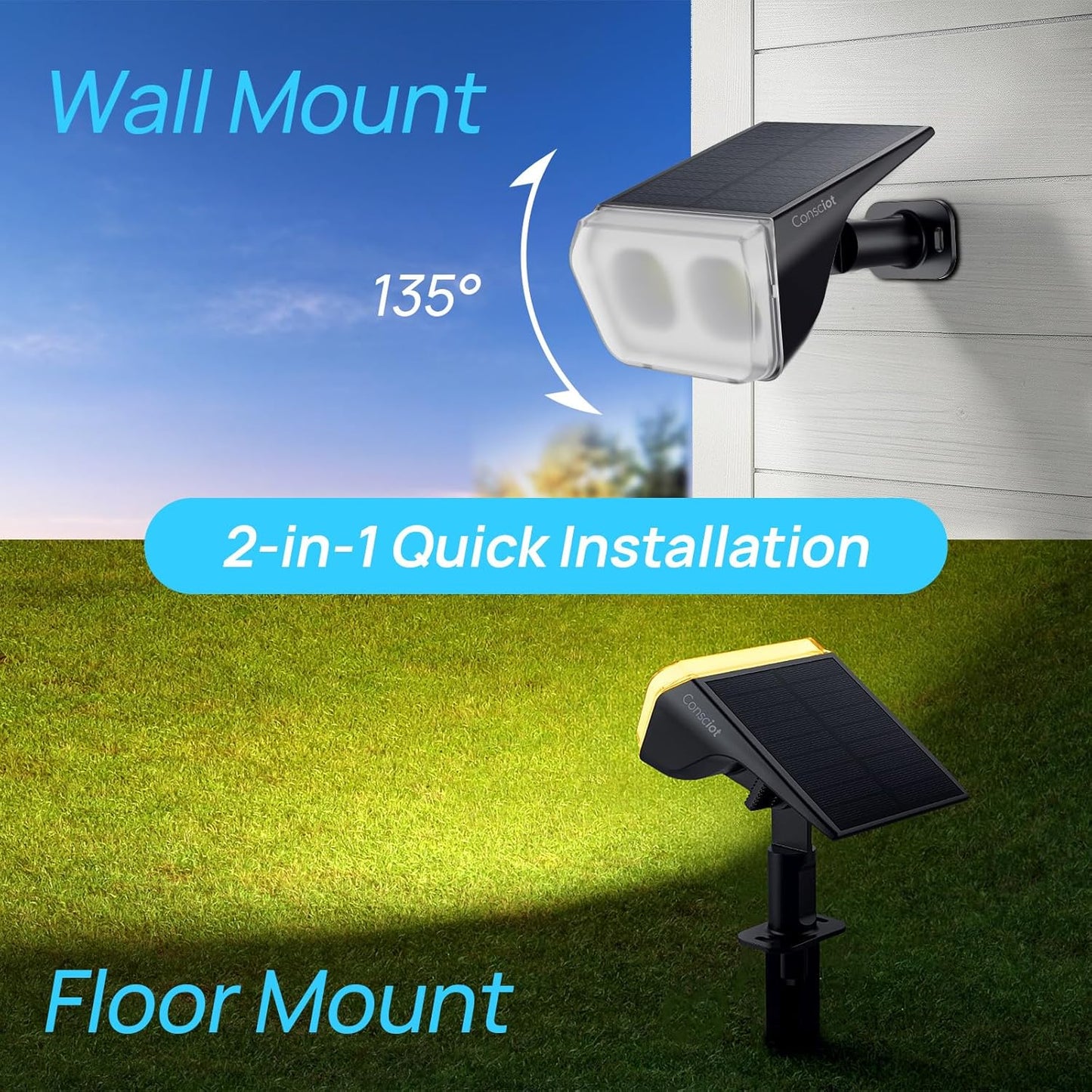6 pack-Consciot Solar Spot Lights Outdoor Waterproof, 24 LED Dusk-to-Dawn Solar Spotlight, 2 in 1 Adjustable Wall Lights, Warm White Solar Landscape Spotlights for Garden Yard Wall Walkway, 6 Pack