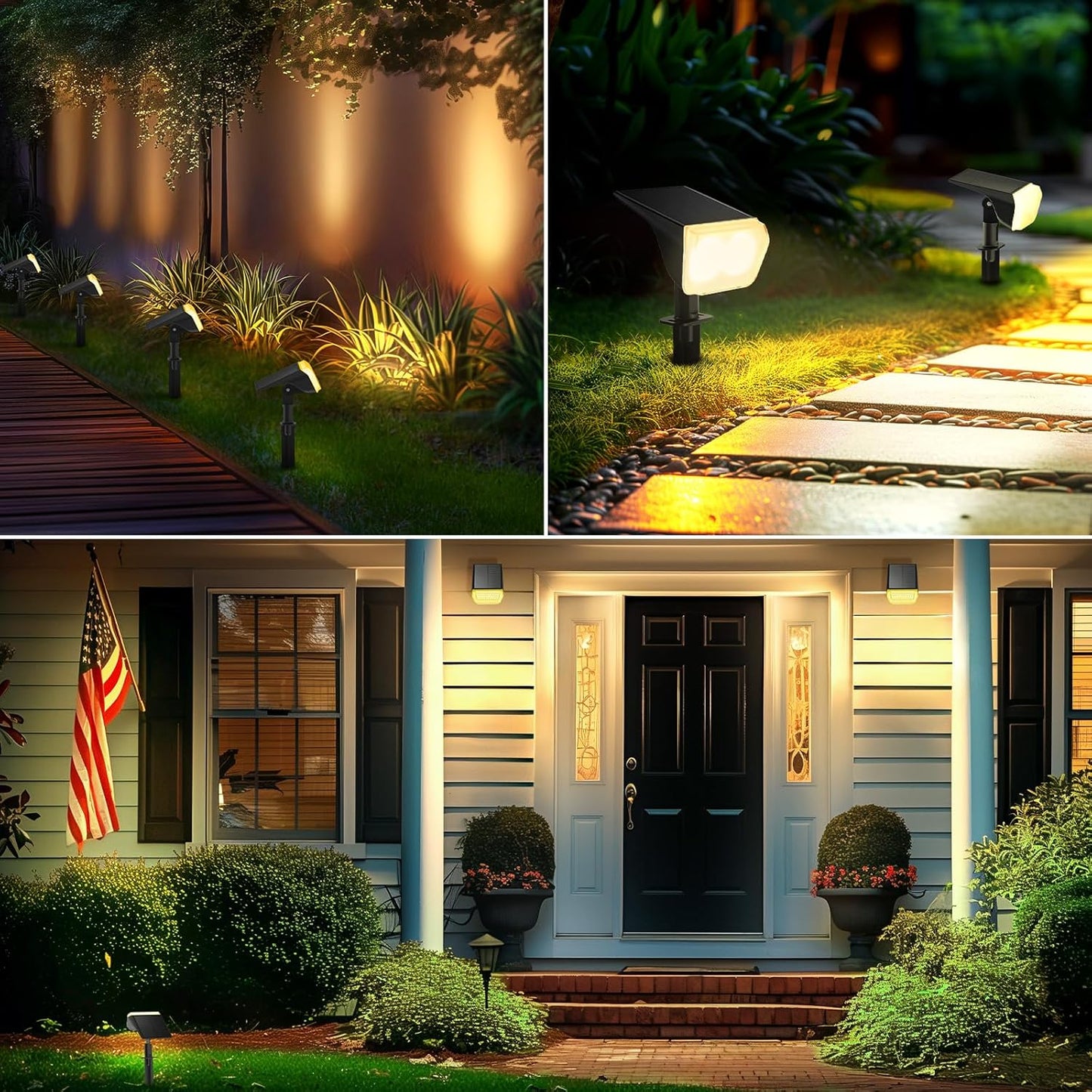 6 pack-Consciot Solar Spot Lights Outdoor Waterproof, 24 LED Dusk-to-Dawn Solar Spotlight, 2 in 1 Adjustable Wall Lights, Warm White Solar Landscape Spotlights for Garden Yard Wall Walkway, 6 Pack