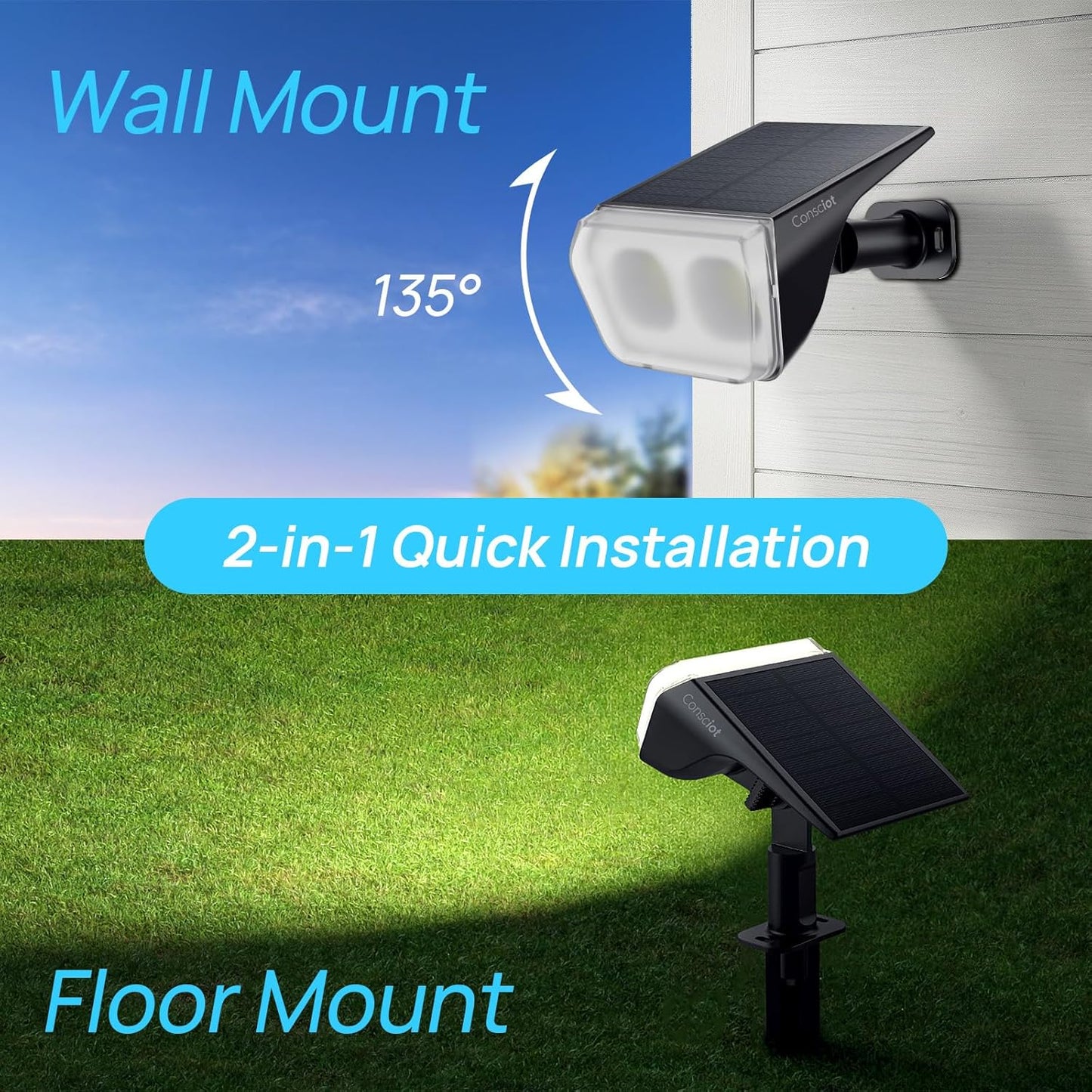 6 Pack-Consciot Solar Spot Lights Outdoor Waterproof, 24 LED Dusk-to-Dawn Solar Outdoor Lights, 2 in 1 Adjustable Wall Lights, Daylight Solar Landscape Spotlights for Garden Yard Wall Walkway,