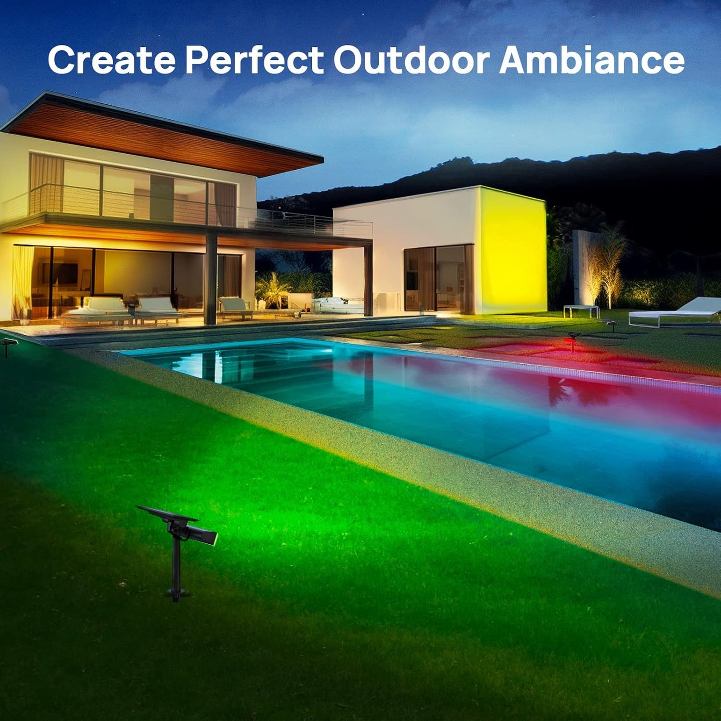 4 Pack-Consciot Solar Spot Lights, 54 LEDs 7 Multicolor Changing, Solar Spotlights Waterproof IP67, Outdoor Spotlights for Garden Landscape,