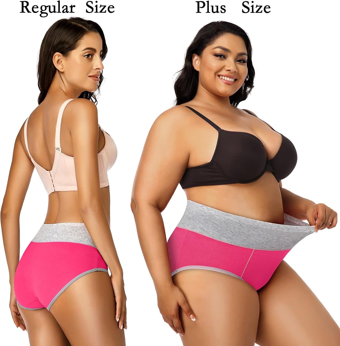 Size-L. 4pcs-Women's Cotton Underwear High Waisted Plus Size Soft Panties Full Coverage Tummy Control Ladies Briefs