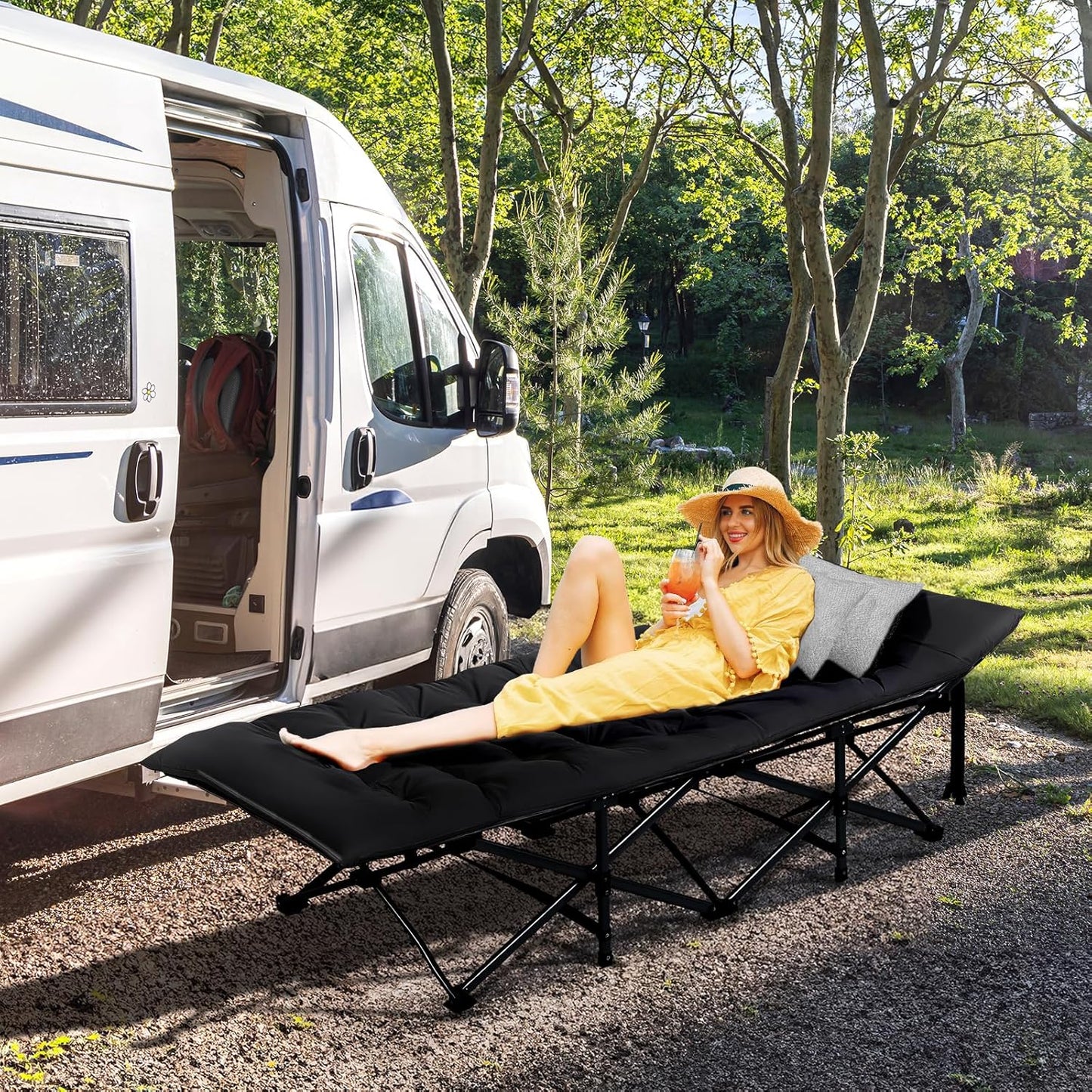 Folding Camping Cot Bed,Camping Cots for Adults with Mattress