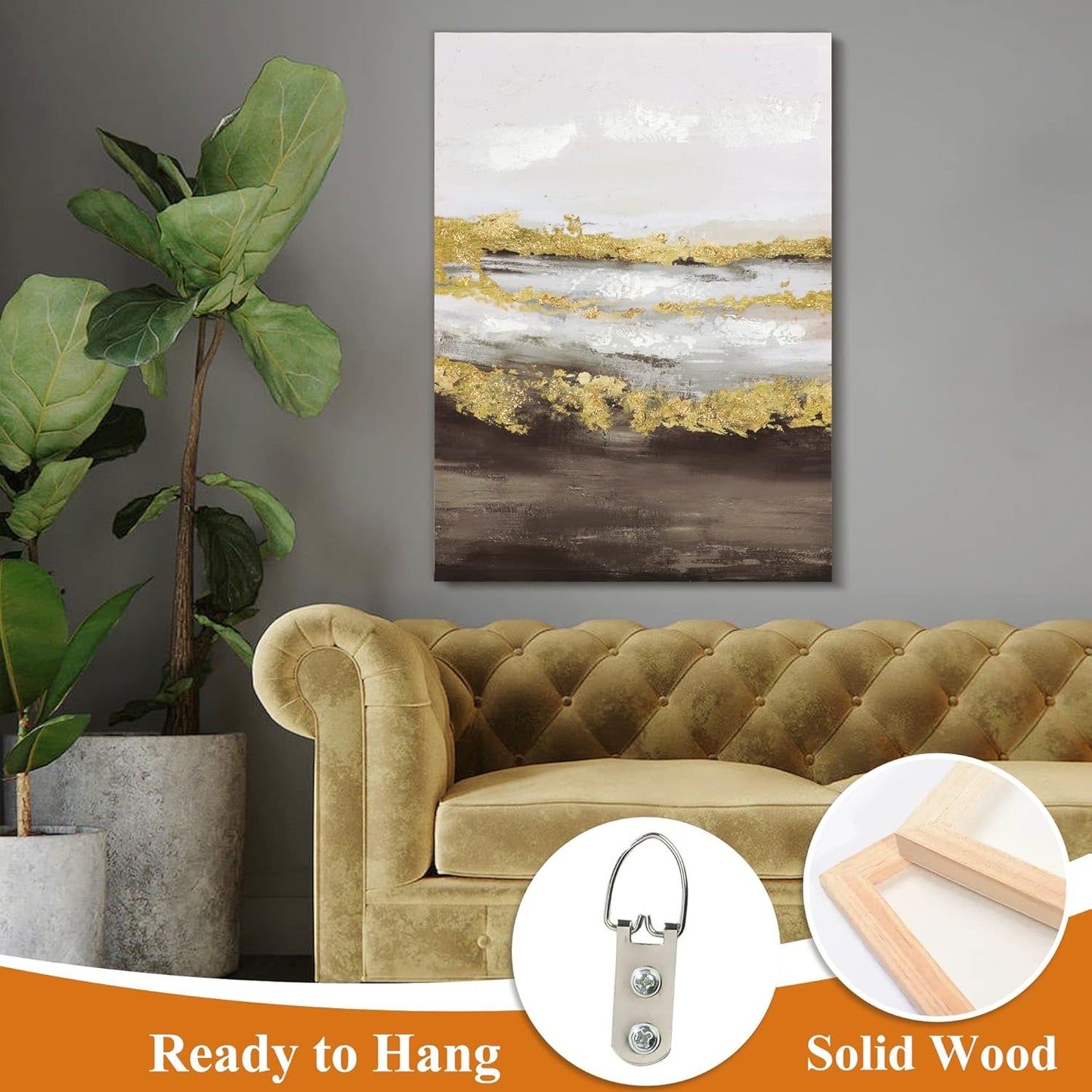 Abstract Wall Art,Gold Canvas Wall Art for Living Room,3 Piece Wall Art,Paintings for Wall Decorations Living Room Bedroom Bathroom Wall Decor(20"x28"*3 pcs)