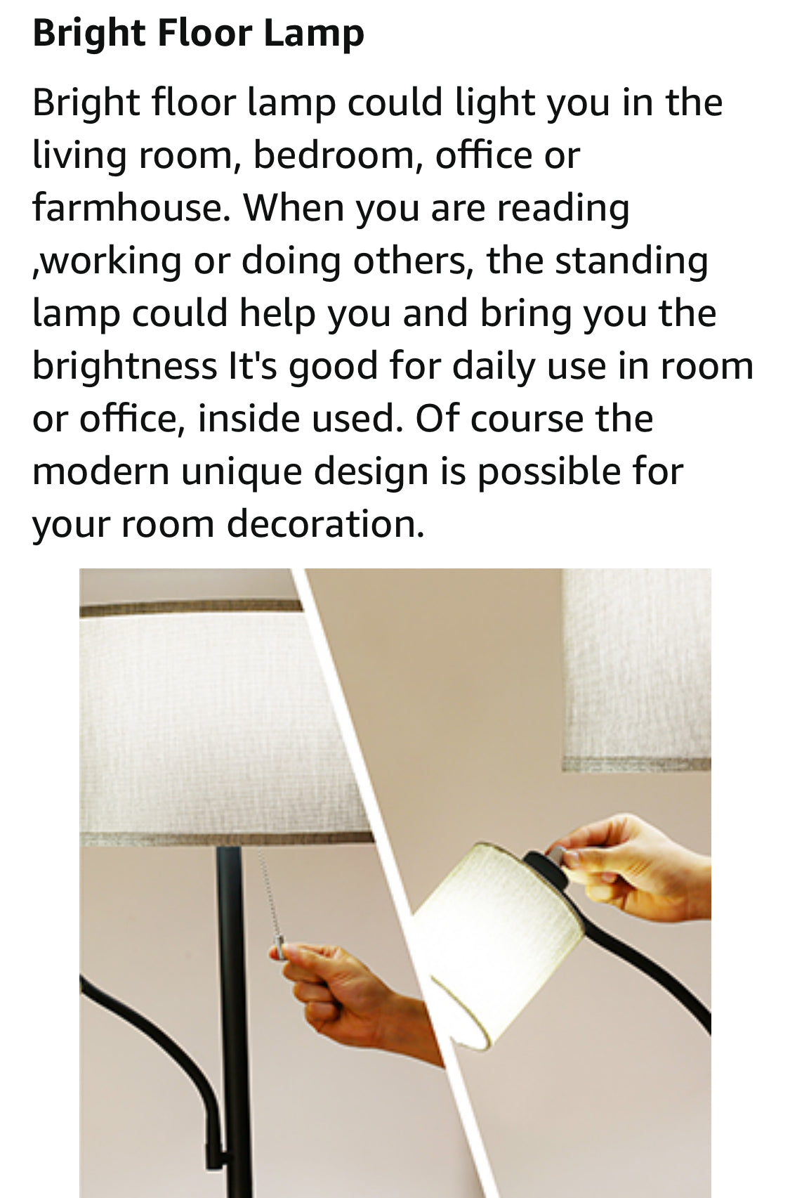 Floor Lamps for Living Room, Modern Standing Lamp with Adjustable Reading Light, LED Fabric Shade Industrial Lamps with 1.8m Cable for Living Room, Apartment, Office Standing Lamp
