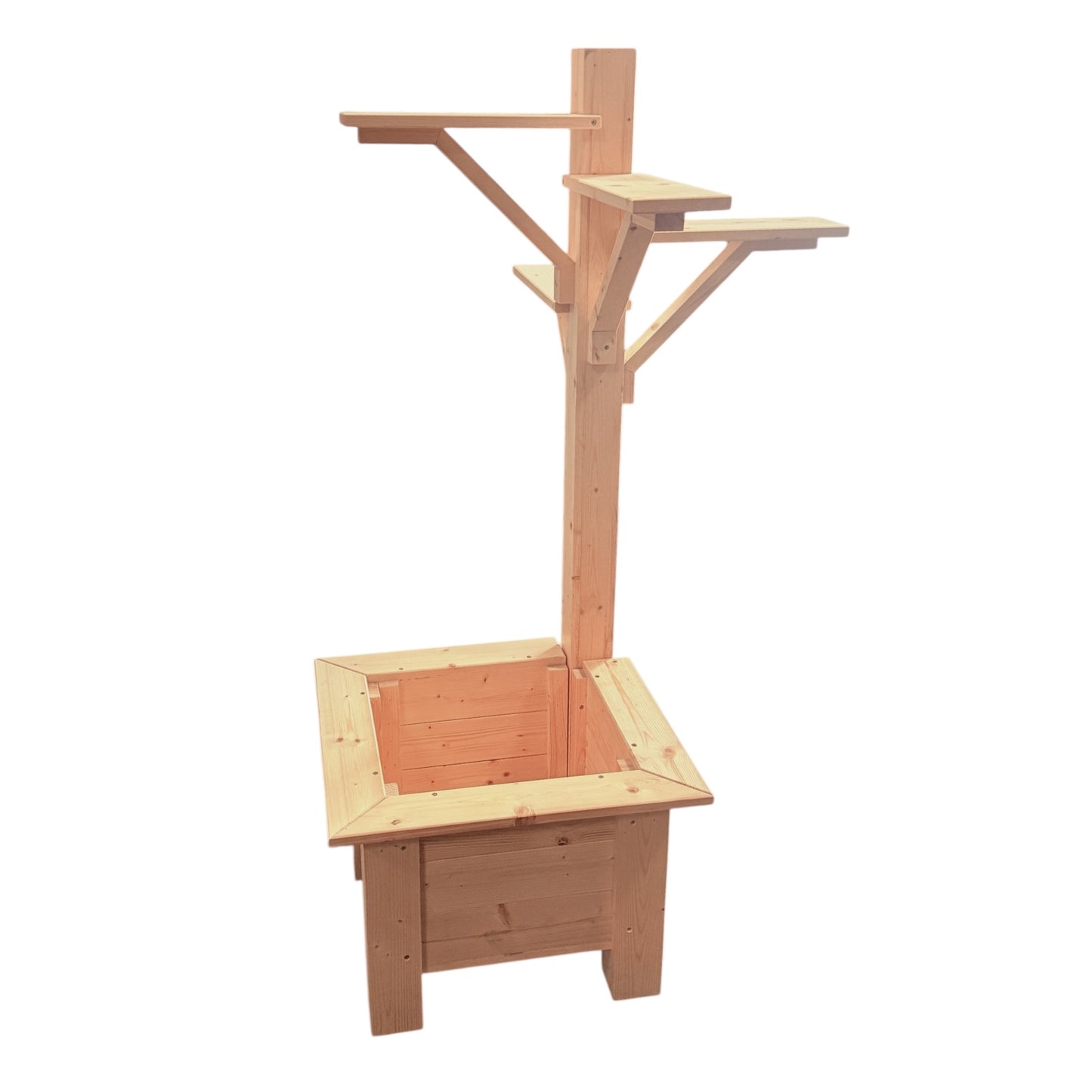 Rustic Wooden Planter Box with Mailbox & Birdhouse Display Stand – Handmade Outdoor Garden Flower Pot Stand (Decor Not Included)