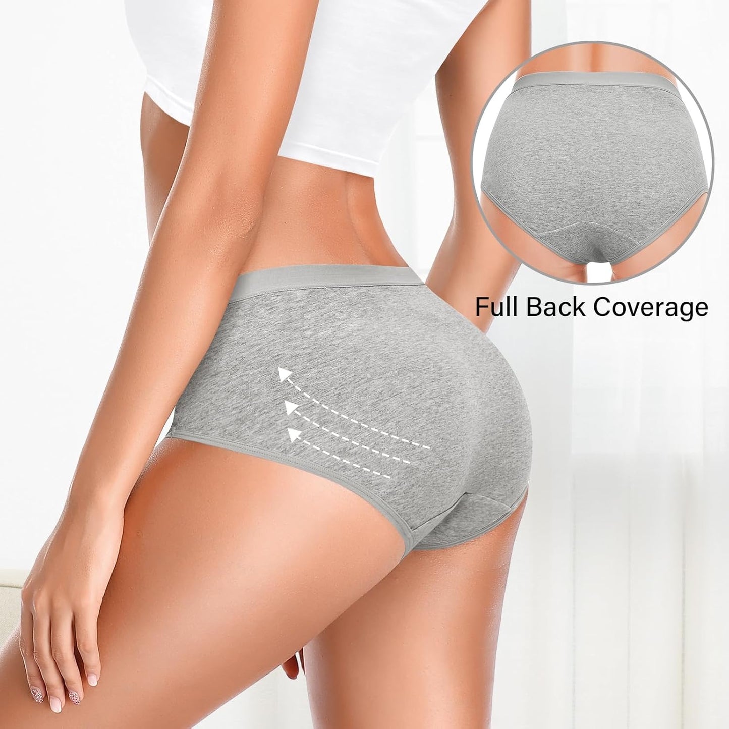 XL 5pcs Women's Cotton Underwear Soft Breathable Mid Waisted Panties for Women Full Coverage Ladies Panties