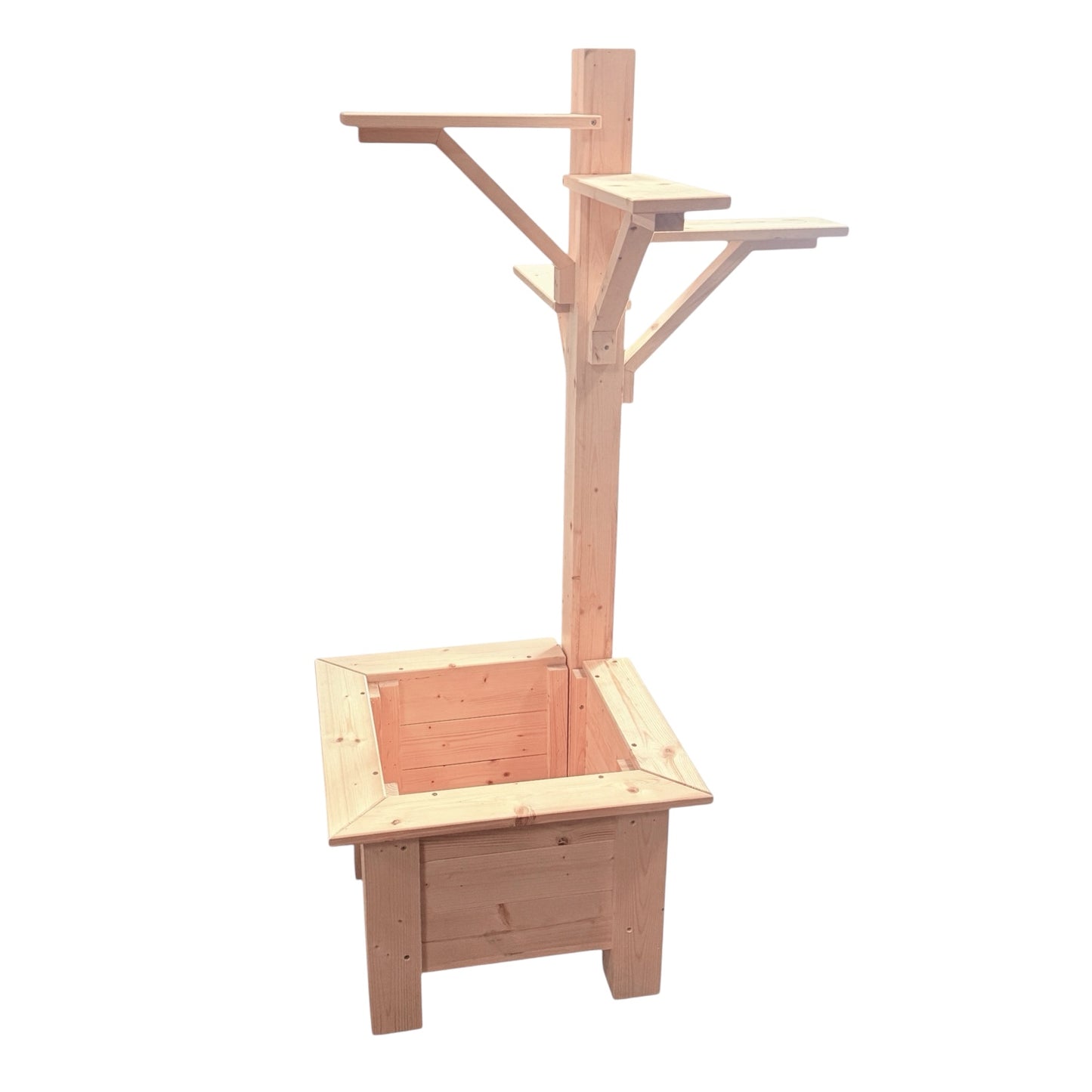 Rustic Wooden Planter Box with Mailbox & Birdhouse Display Stand – Handmade Outdoor Garden Flower Pot Stand (Decor Not Included)
