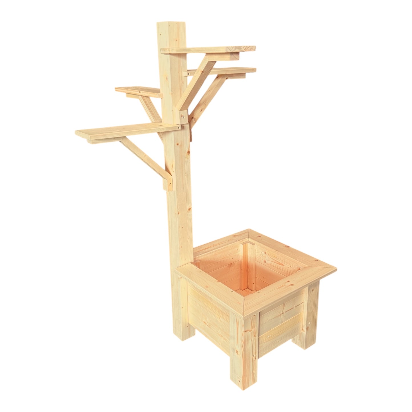 Rustic Wooden Planter Box with Mailbox & Birdhouse Display Stand – Handmade Outdoor Garden Flower Pot Stand (Decor Not Included)