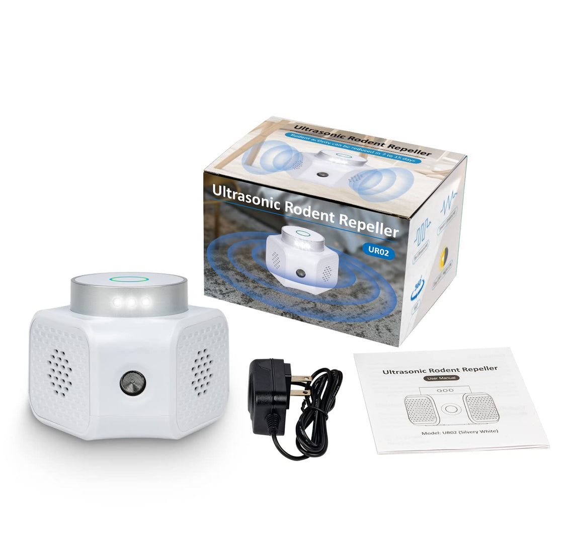 Ultrasonic Pest Repeller Squirrel Repellent, 4 in 1 Rodent Repellent Plug-in Mouse Deterrent Emits Ultrasound Waves and LED Strobe Lights Indoor Use