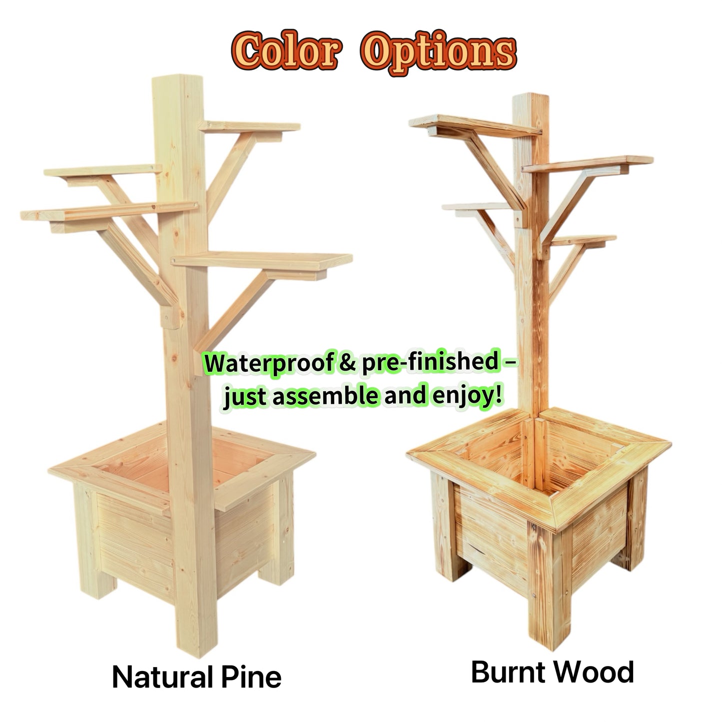 Rustic Wooden Planter Box with Mailbox & Birdhouse Display Stand – Handmade Outdoor Garden Flower Pot Stand (Decor Not Included)