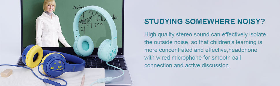 Headphones ,85/94db Volume Limiter Boys Girls On Earphones Wired with Microphone,Kids Head Phones with Audio Sharing for iPad/Kindle/PC/Laptop/School(Green)