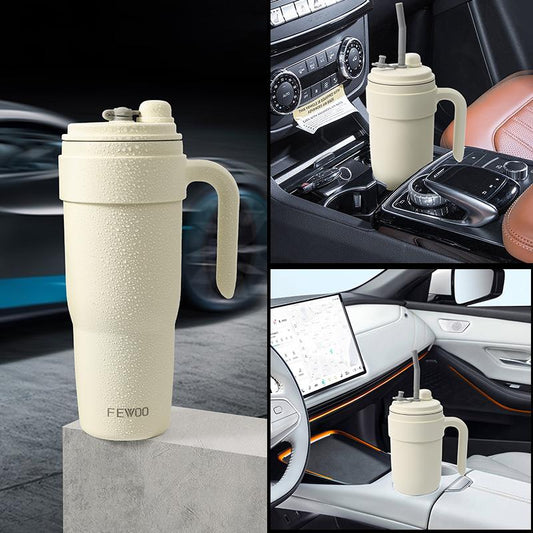 40oz Stainless Steel Tumbler with Handle and Straw, Travel Coffee Mug Stainless Steel Insulated ,Travel Mug with Lid, Spill Proof, Hot Beverage and Cold,