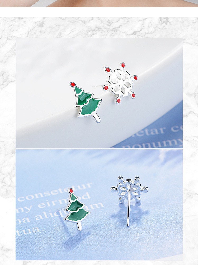 Christmas Sterling silver Stud earrings, Christmas gift includes gift box C12