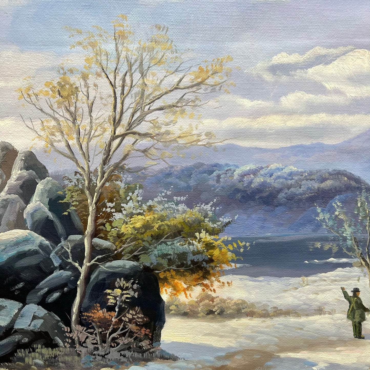 23.5x35.5 inch oil paintings fine art 100% hand-painted Snow and river The classical field