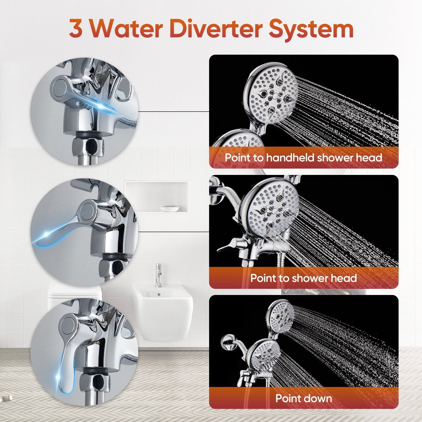 Handheld High Pressure 10 Spray Mode Shower Head With Filter For Hard Water Power Hose Overhead Bracket Anti-Leakage Teflon Tape Attachment, Built-in Power Wash to Clean Tub And Pet