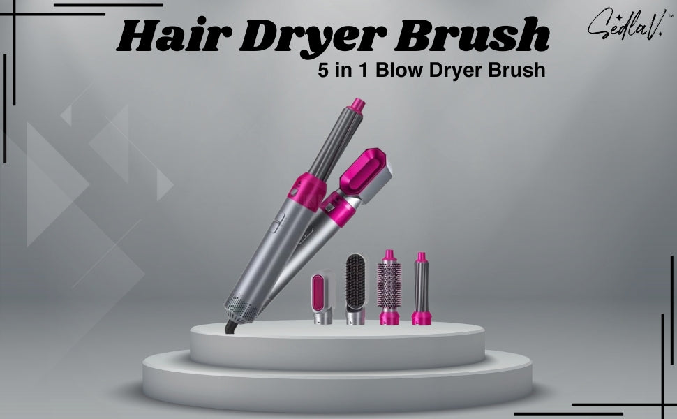 5-in-1 Volumizing Hair Styler - Blow Dryer Brush with Detachable Head for Straightening, Curling, Drying, Combing & Styling
