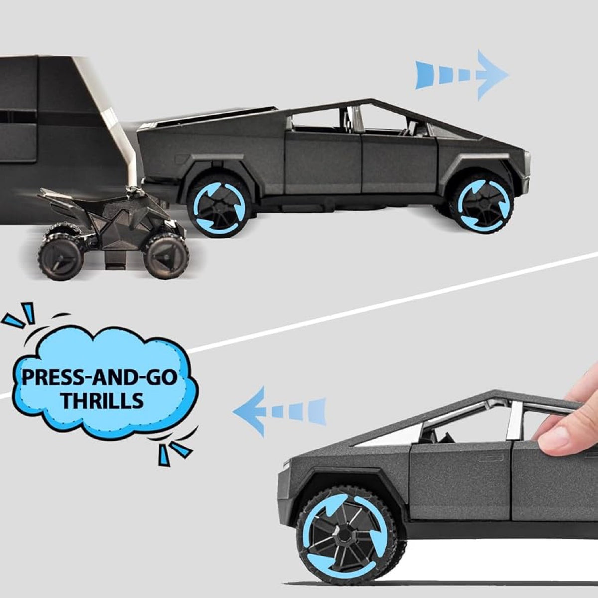 Diecast Pickup Truck with RV Trailer and Motorcycle 1:32 Metal Model Kit with Sound and Light - Black