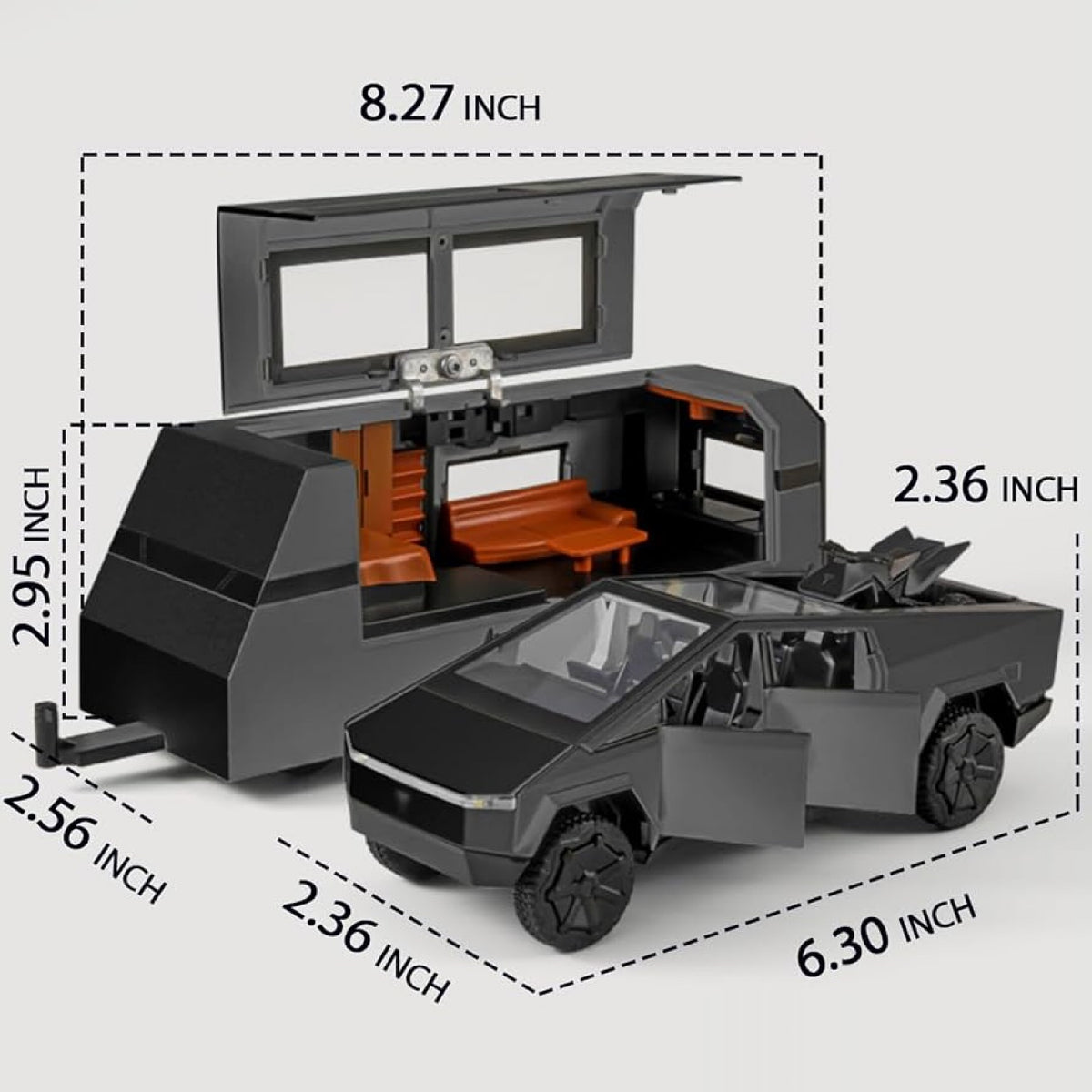 Diecast Pickup Truck with RV Trailer and Motorcycle 1:32 Metal Model Kit with Sound and Light - Black