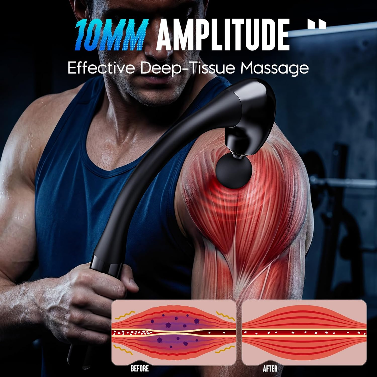 Massage Gun with Upgraded Extension Handle, Portable 10MM Massage Gun Deep Tissue, Back Massager, Muscles/Neck/Shoulders/Waist/Legs Massager