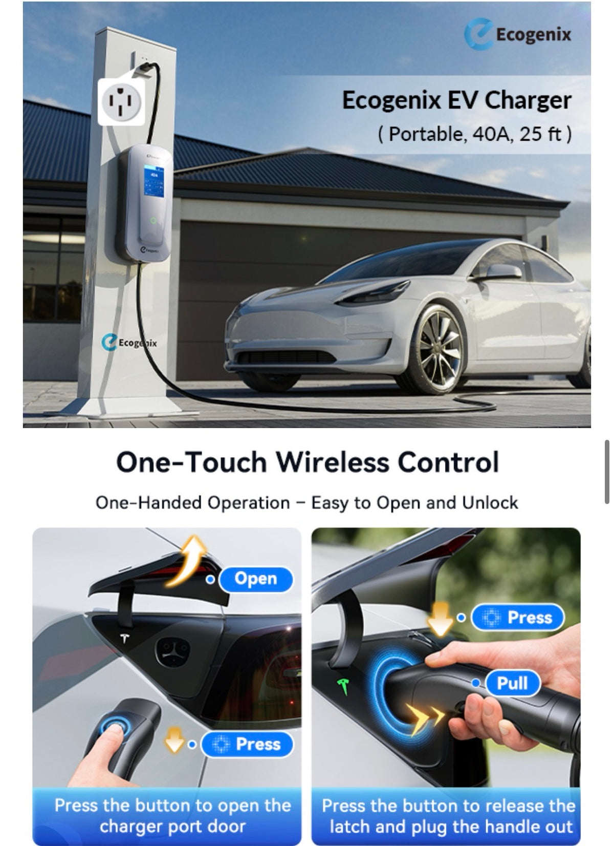 One-touch wireless control to open charge port and release plug